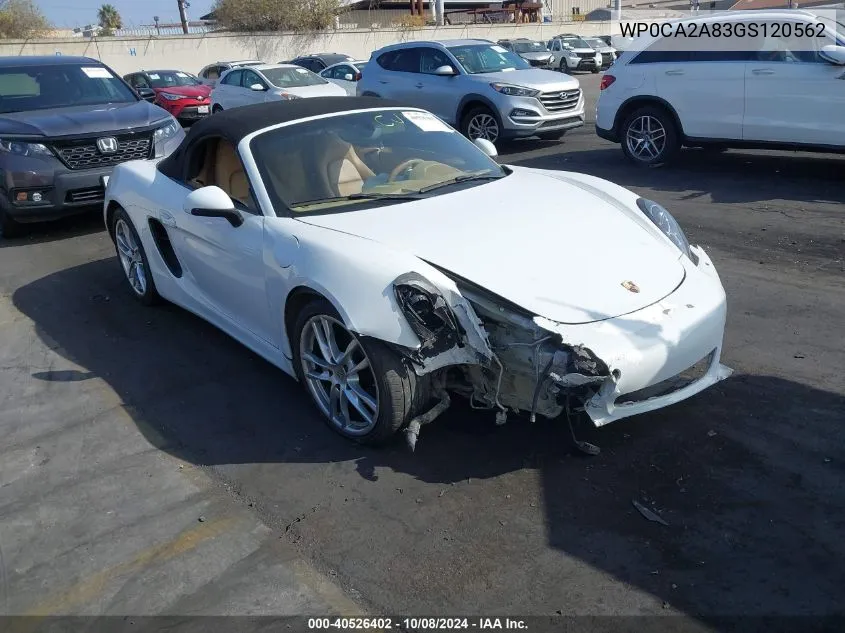 2016 Porsche Boxster VIN: WP0CA2A83GS120562 Lot: 40526402