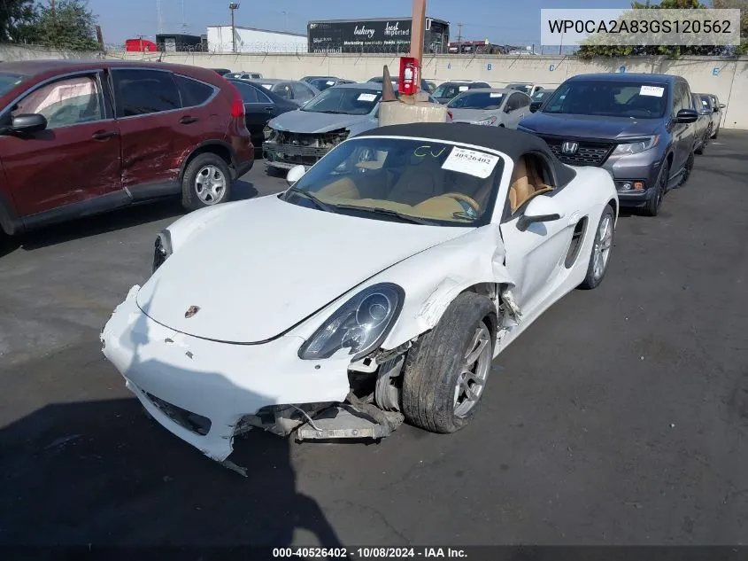 2016 Porsche Boxster VIN: WP0CA2A83GS120562 Lot: 40526402