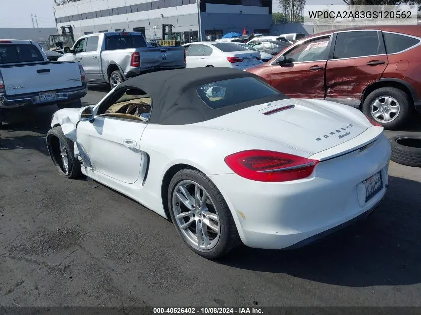 2016 Porsche Boxster VIN: WP0CA2A83GS120562 Lot: 40526402