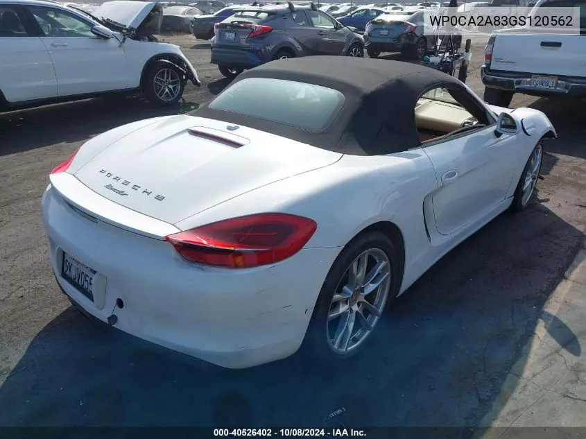 2016 Porsche Boxster VIN: WP0CA2A83GS120562 Lot: 40526402