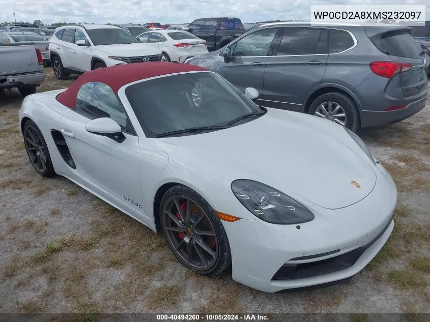 2021 Porsche 718 Boxster Gts 4.0 VIN: WP0CD2A8XMS232097 Lot: 40494260