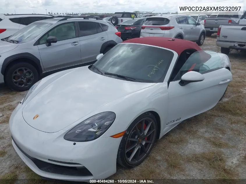 2021 Porsche 718 Boxster Gts 4.0 VIN: WP0CD2A8XMS232097 Lot: 40494260