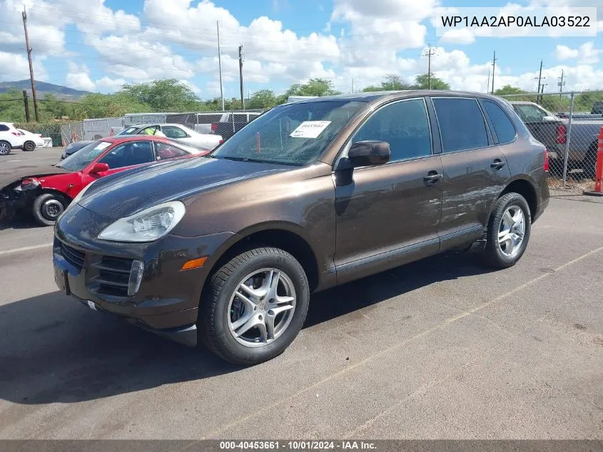 2010 Porsche Cayenne VIN: WP1AA2AP0ALA03522 Lot: 40453661