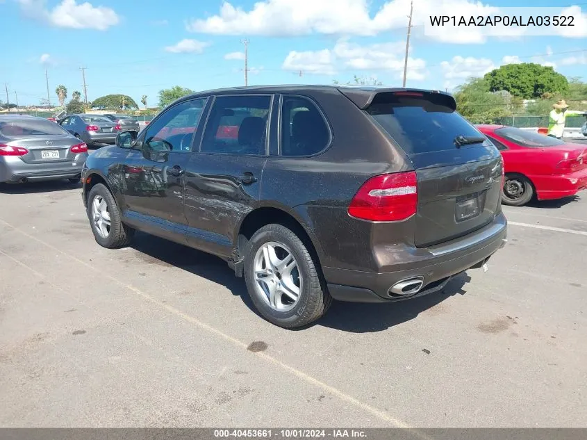 2010 Porsche Cayenne VIN: WP1AA2AP0ALA03522 Lot: 40453661