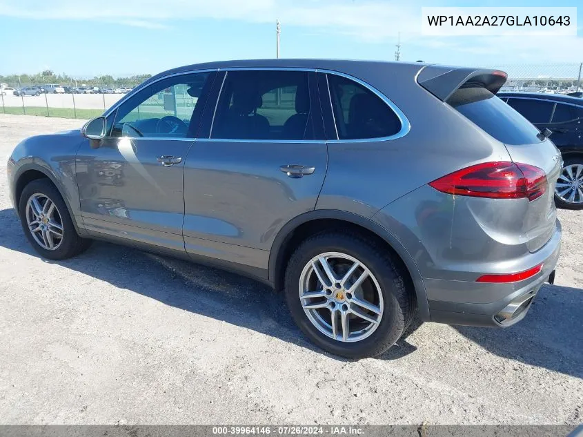 2016 Porsche Cayenne VIN: WP1AA2A27GLA10643 Lot: 39964146