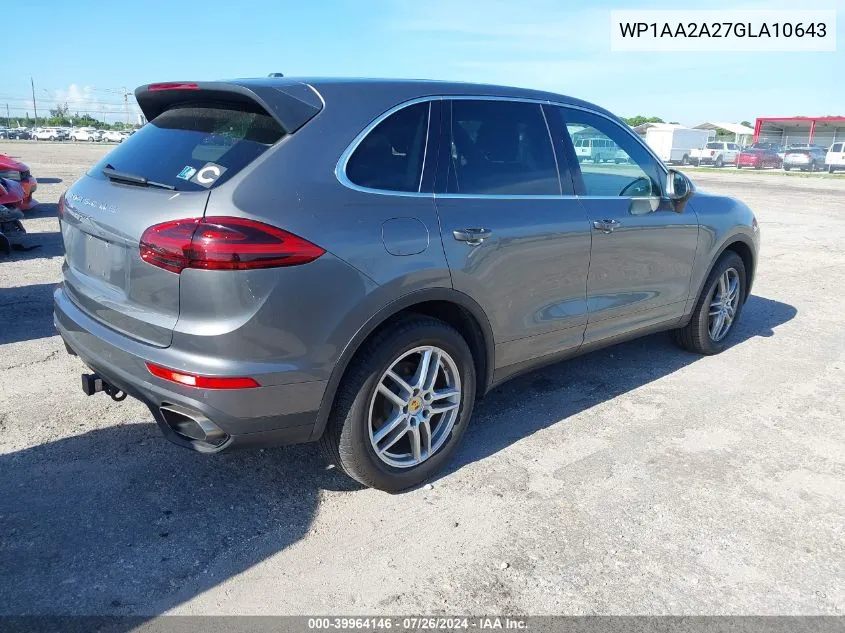 2016 Porsche Cayenne VIN: WP1AA2A27GLA10643 Lot: 39964146