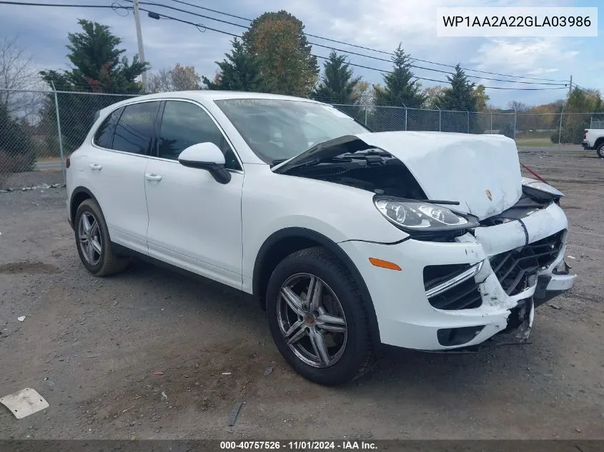 2016 Porsche Cayenne VIN: WP1AA2A22GLA03986 Lot: 40757526