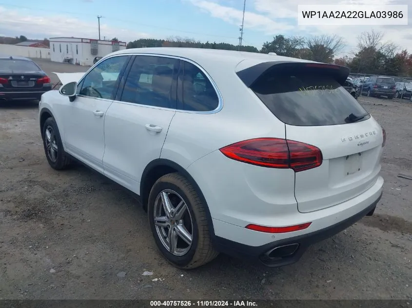 2016 Porsche Cayenne VIN: WP1AA2A22GLA03986 Lot: 40757526