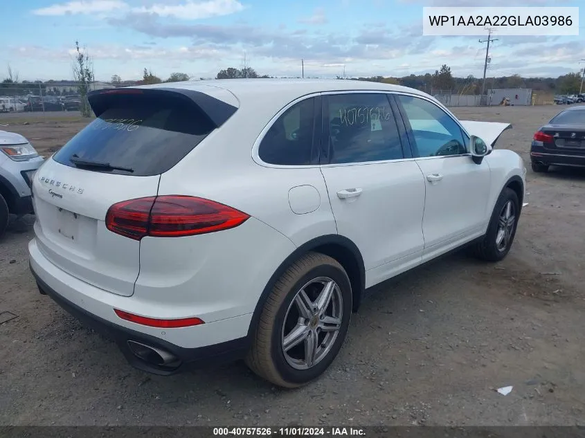 2016 Porsche Cayenne VIN: WP1AA2A22GLA03986 Lot: 40757526