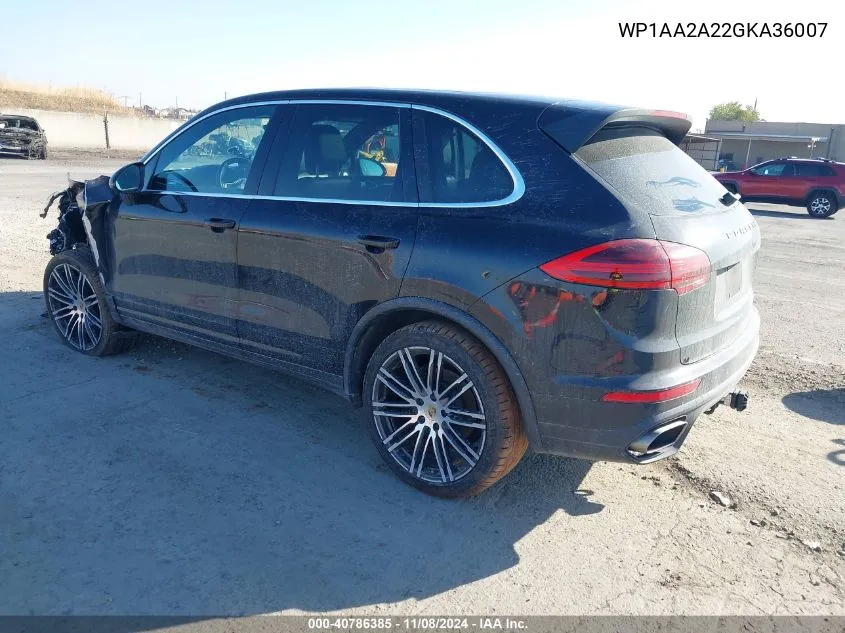 2016 Porsche Cayenne VIN: WP1AA2A22GKA36007 Lot: 40786385