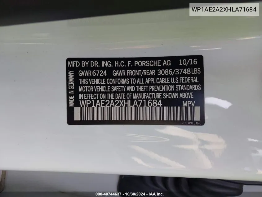 WP1AE2A2XHLA71684 2017 Porsche Cayenne E-Hybrid S Platinum Edition