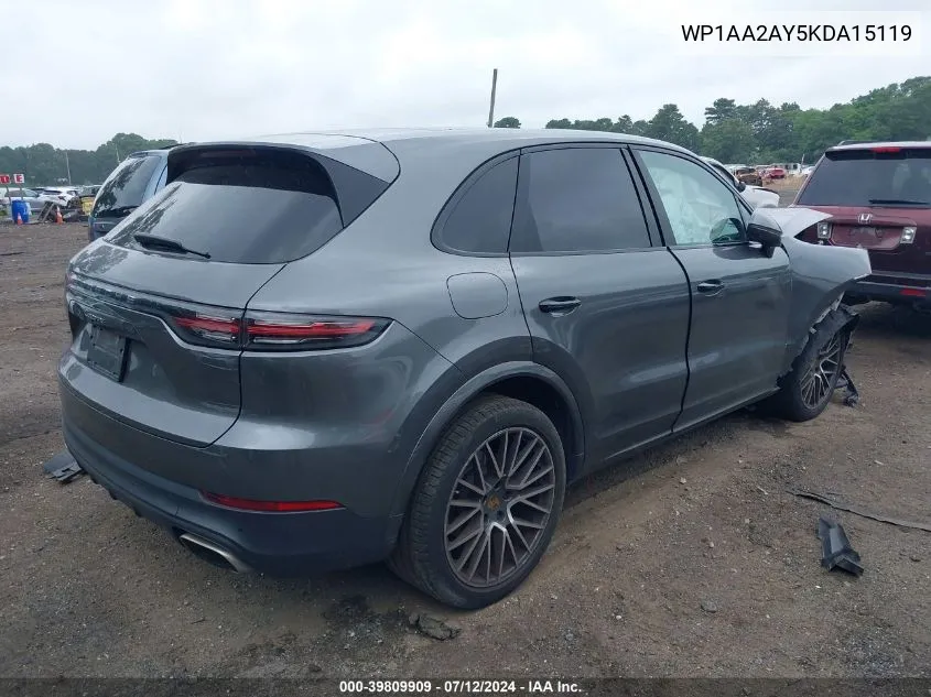 2019 Porsche Cayenne VIN: WP1AA2AY5KDA15119 Lot: 39809909