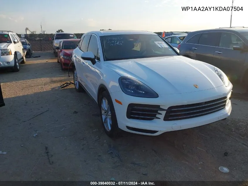 2019 Porsche Cayenne VIN: WP1AA2AY1KDA07504 Lot: 39840032