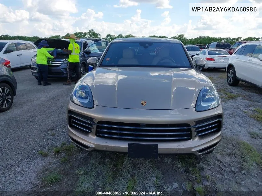 2019 Porsche Cayenne S VIN: WP1AB2AY6KDA60986 Lot: 40488852