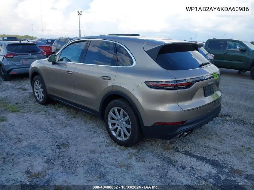 2019 Porsche Cayenne S VIN: WP1AB2AY6KDA60986 Lot: 40488852