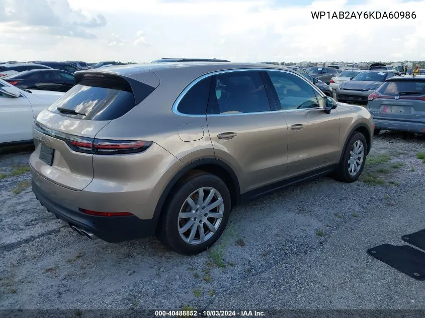 2019 Porsche Cayenne S VIN: WP1AB2AY6KDA60986 Lot: 40488852