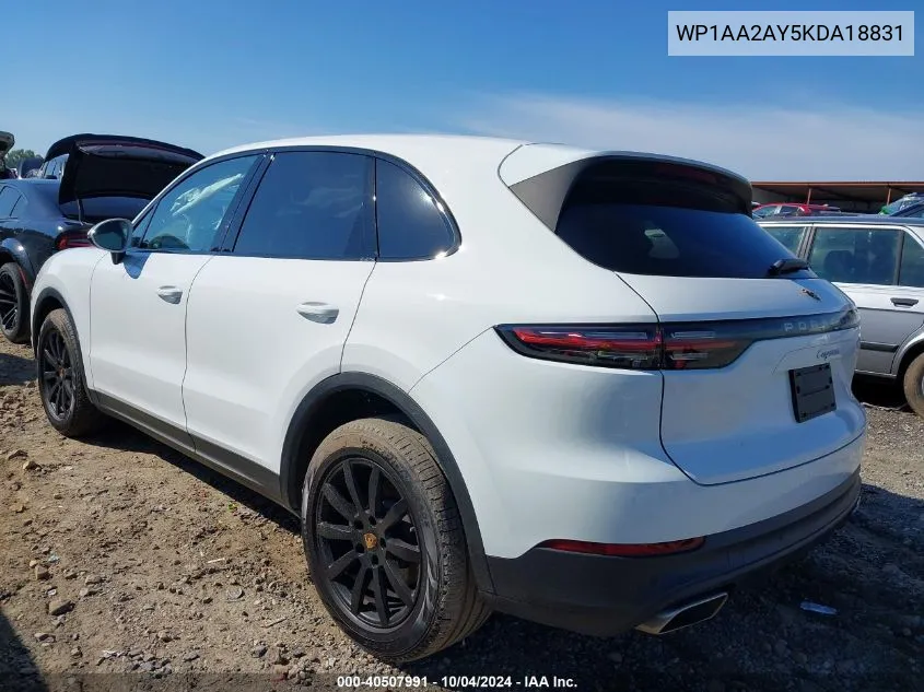 2019 Porsche Cayenne VIN: WP1AA2AY5KDA18831 Lot: 40507991