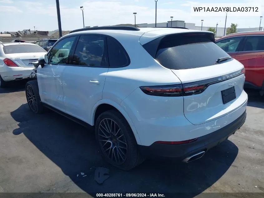 2020 Porsche Cayenne VIN: WP1AA2AY8LDA03712 Lot: 40288761