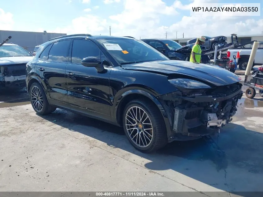 2022 Porsche Cayenne Platinum Edition VIN: WP1AA2AY4NDA03550 Lot: 40817771