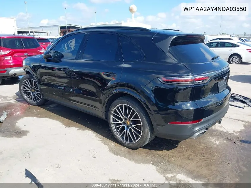 2022 Porsche Cayenne Platinum Edition VIN: WP1AA2AY4NDA03550 Lot: 40817771