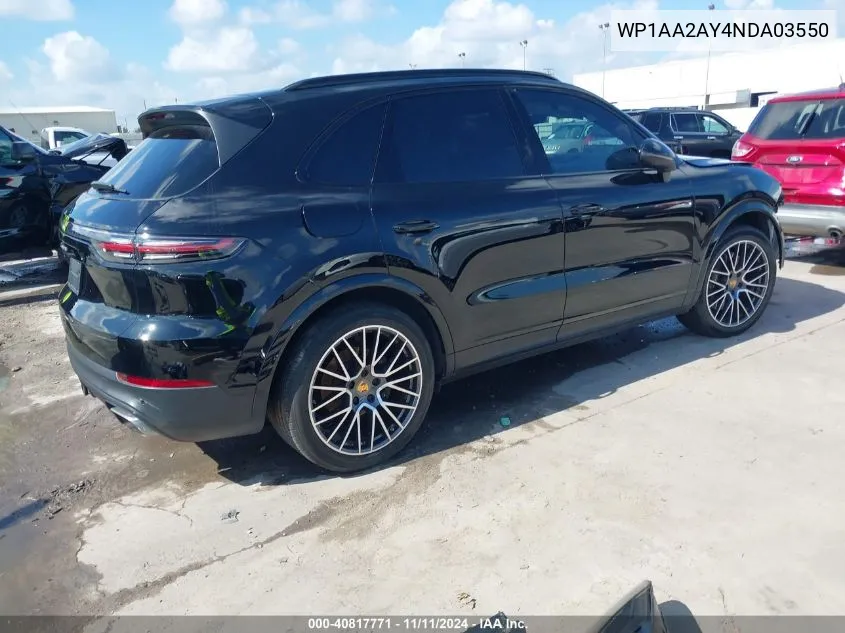 2022 Porsche Cayenne Platinum Edition VIN: WP1AA2AY4NDA03550 Lot: 40817771