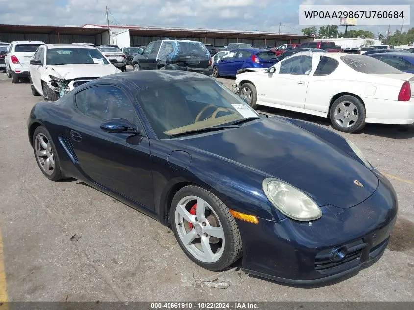 2007 Porsche Cayman VIN: WP0AA29867U760684 Lot: 40661910