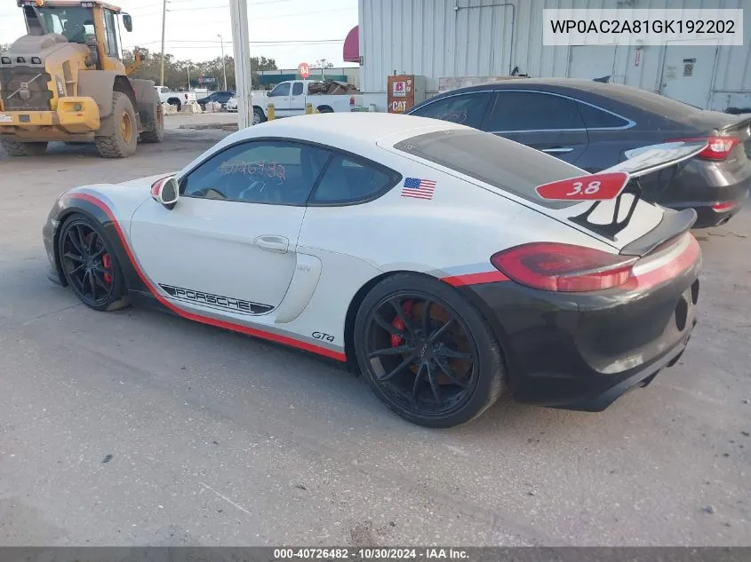 WP0AC2A81GK192202 2016 Porsche Cayman Gt4