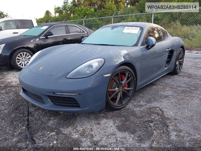 WP0AB2A83HS285114 2017 Porsche Cayman S