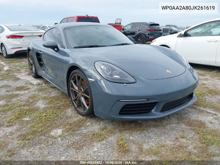 2018 Porsche Cayman VIN: WP0AA2A80JK261619 Lot: 40528982