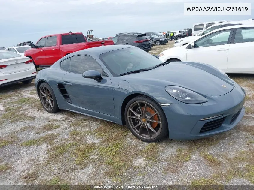 2018 Porsche Cayman VIN: WP0AA2A80JK261619 Lot: 40528982