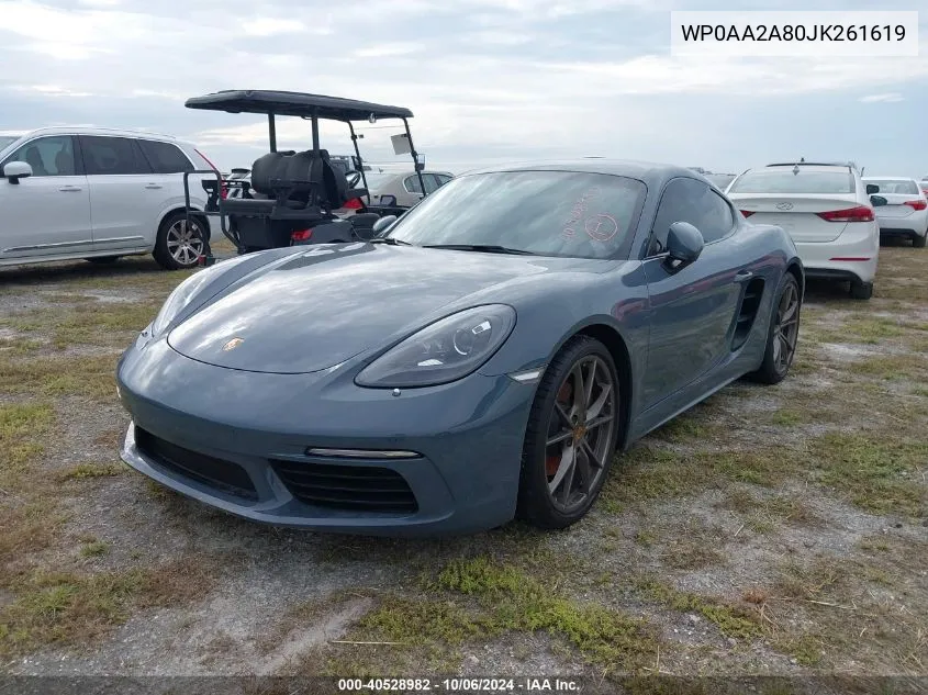 2018 Porsche Cayman VIN: WP0AA2A80JK261619 Lot: 40528982