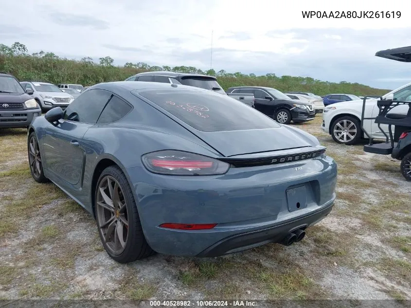 2018 Porsche Cayman VIN: WP0AA2A80JK261619 Lot: 40528982