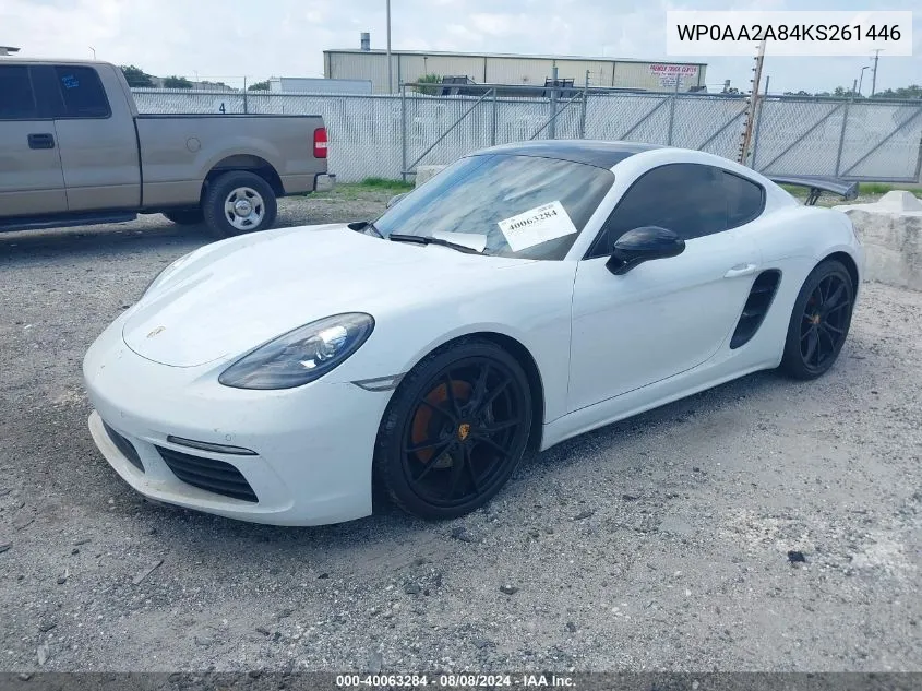 2019 Porsche 718 Cayman VIN: WP0AA2A84KS261446 Lot: 40063284