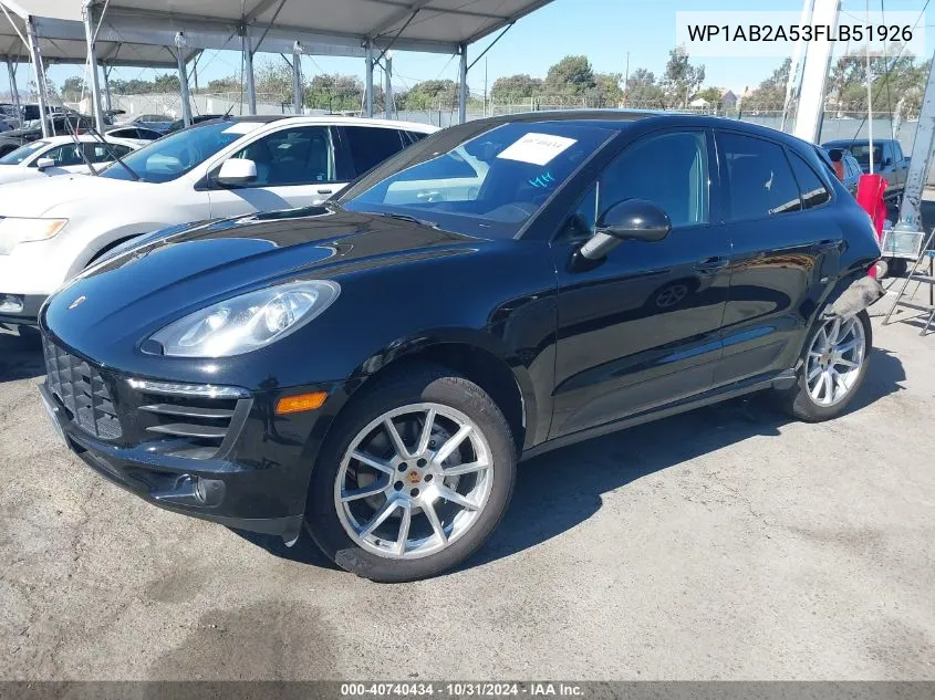 2015 Porsche Macan S VIN: WP1AB2A53FLB51926 Lot: 40740434