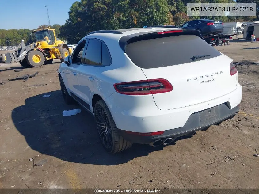 2018 Porsche Macan S VIN: WP1AB2A58JLB40218 Lot: 40689795