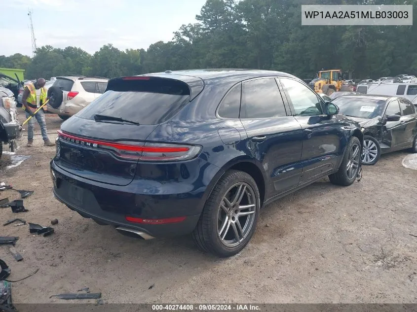 2021 Porsche Macan VIN: WP1AA2A51MLB03003 Lot: 40274408