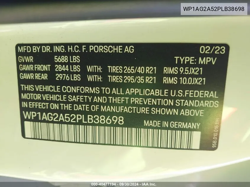 WP1AG2A52PLB38698 2023 Porsche Macan S