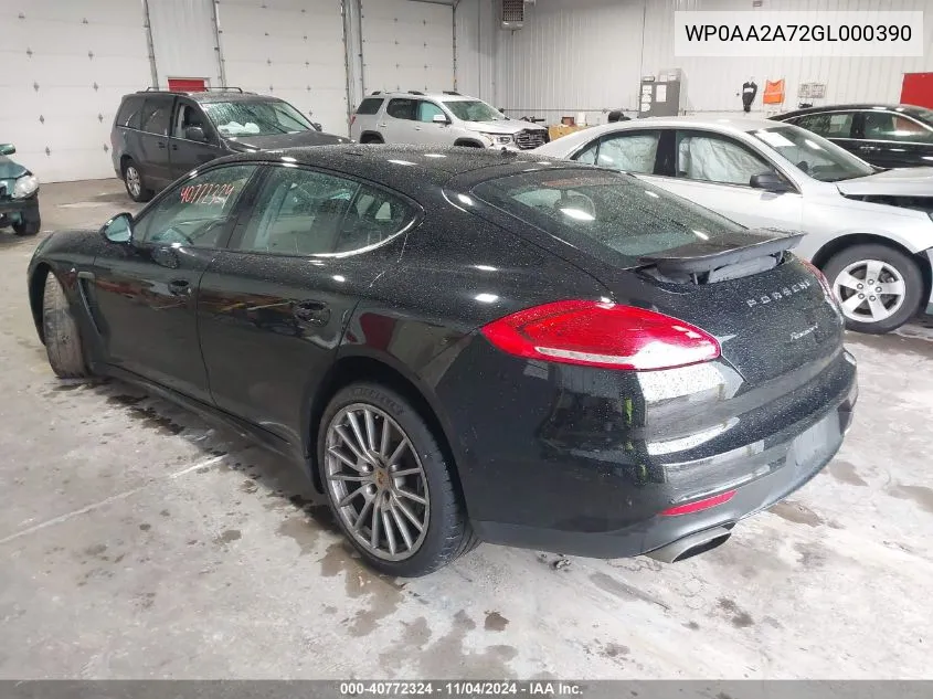 2016 Porsche Panamera 4 VIN: WP0AA2A72GL000390 Lot: 40772324