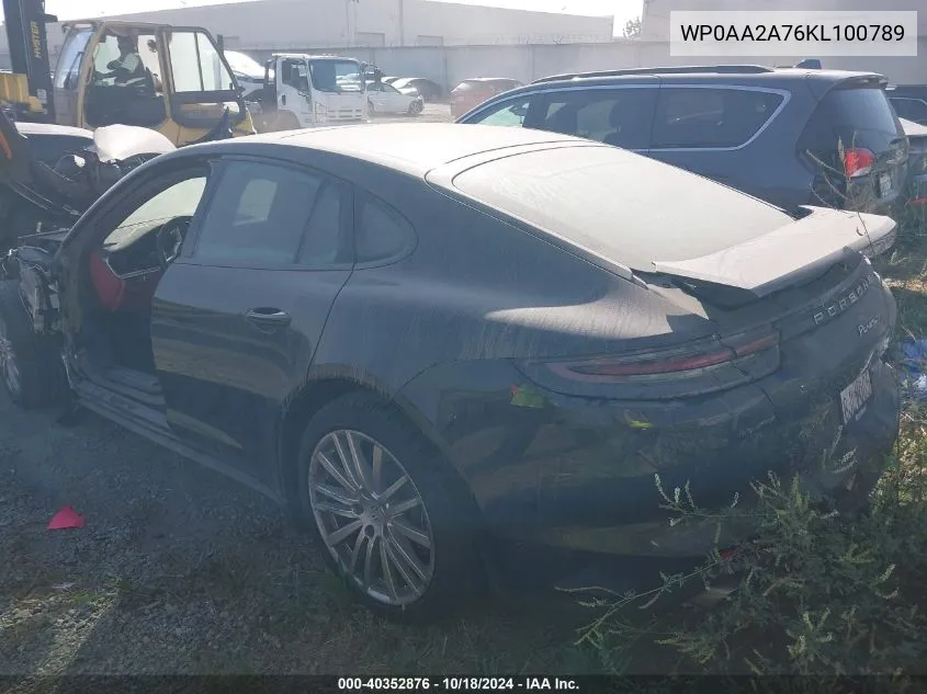 2019 Porsche Panamera 4 VIN: WP0AA2A76KL100789 Lot: 40352876