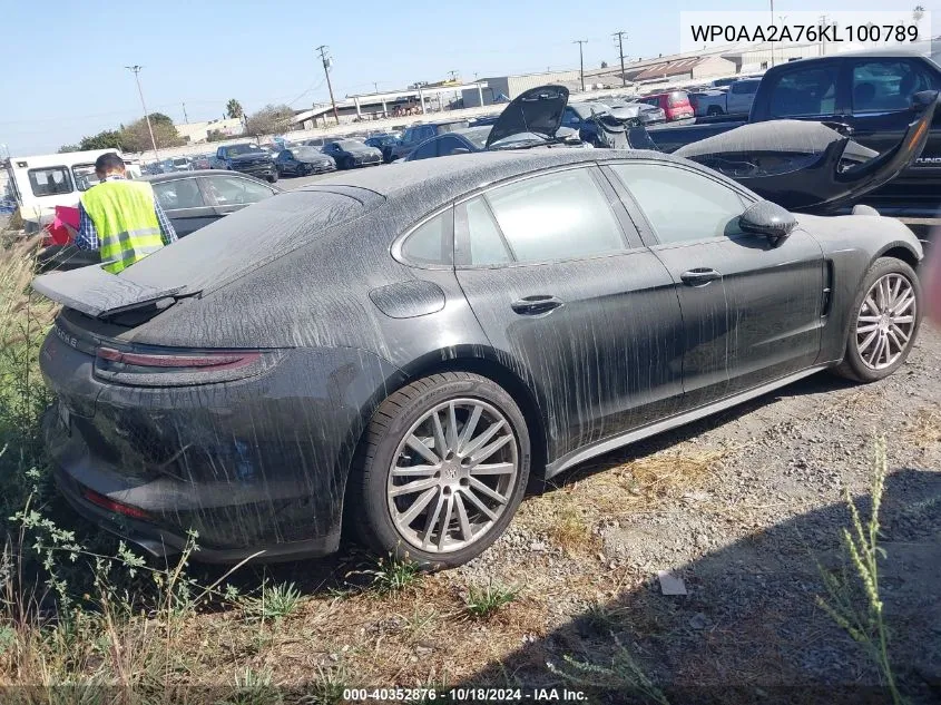 2019 Porsche Panamera 4 VIN: WP0AA2A76KL100789 Lot: 40352876