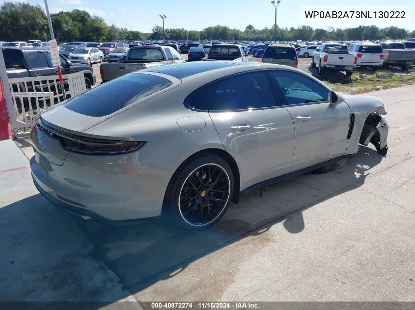 2022 Porsche Panamera 4S VIN: WP0AB2A73NL130222 Lot: 40872274