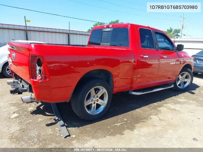 2011 Ram Ram 1500 Slt VIN: 1D7RB1GT6BS703980 Lot: 39749971