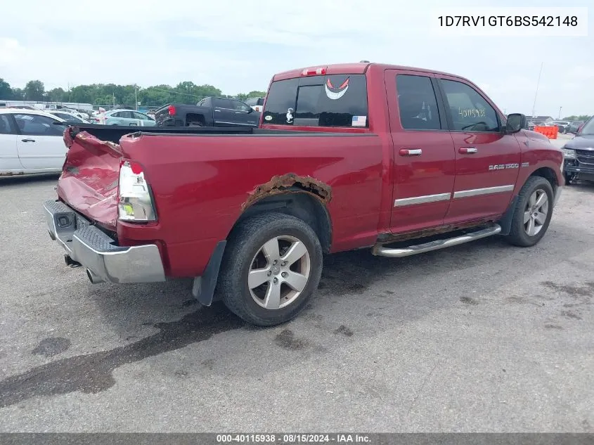 2011 Ram Ram 1500 Slt VIN: 1D7RV1GT6BS542148 Lot: 40115938