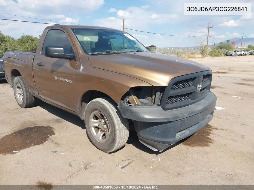 2012 Ram 1500 St VIN: 3C6JD6AP3CG226841 Lot: 40581659