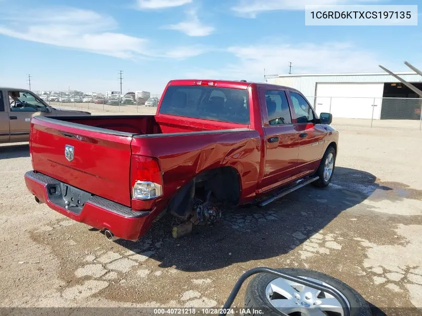 2012 Ram 1500 St VIN: 1C6RD6KTXCS197135 Lot: 40721218