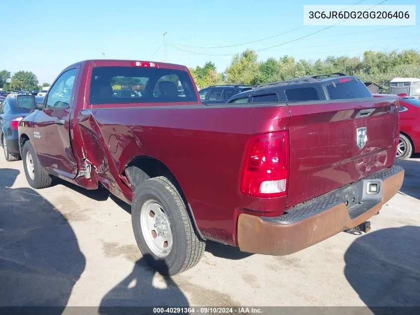 2016 Ram 1500 Tradesman VIN: 3C6JR6DG2GG206406 Lot: 40291364