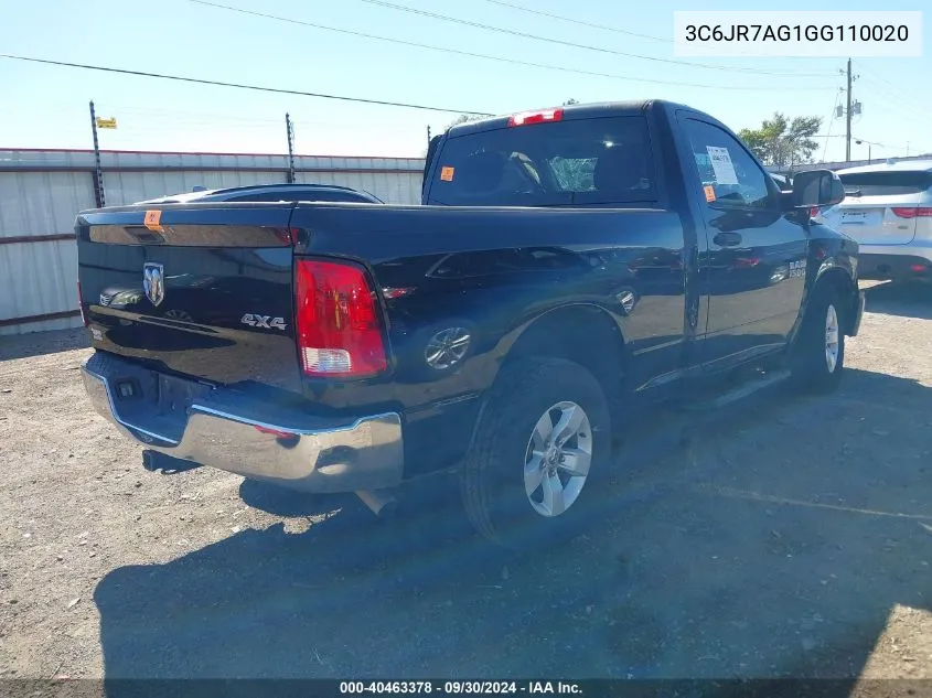 2016 Ram 1500 St VIN: 3C6JR7AG1GG110020 Lot: 40463378