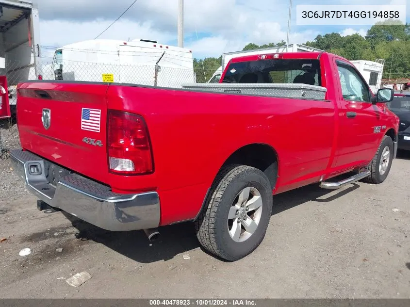 2016 Ram 1500 Tradesman VIN: 3C6JR7DT4GG194858 Lot: 40478923