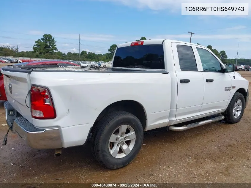 2017 Ram 1500 Tradesman Quad Cab 4X2 6'4 Box VIN: 1C6RR6FT0HS649743 Lot: 40430874