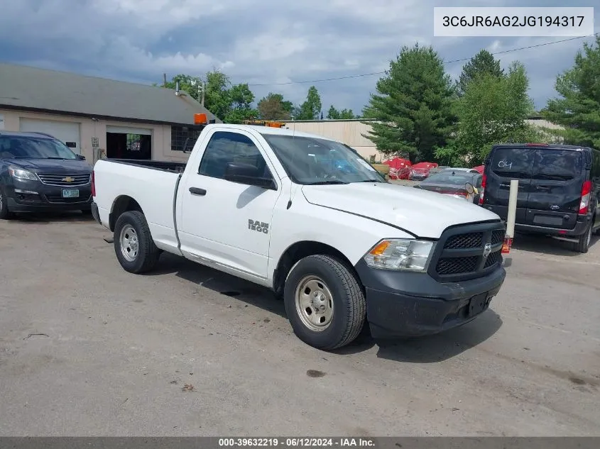 2018 Ram 1500 Tradesman Regular Cab 4X2 6'4 Box VIN: 3C6JR6AG2JG194317 Lot: 39632219